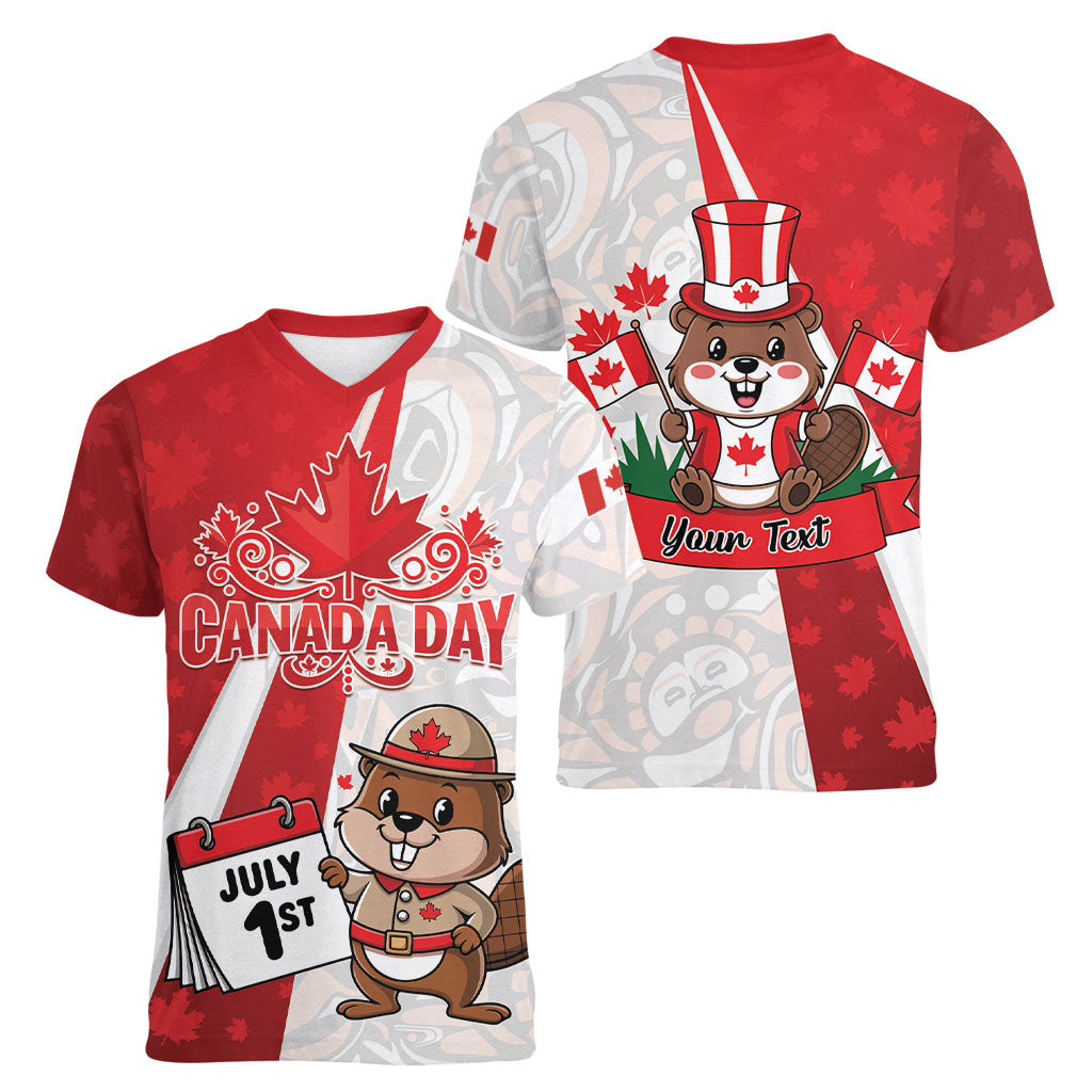Personalised Canada Day Women V-Neck T-Shirt Beaver Mountie Maple Leaves