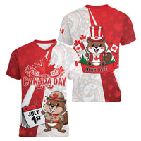 Personalised Canada Day Women V-Neck T-Shirt Beaver Mountie Maple Leaves