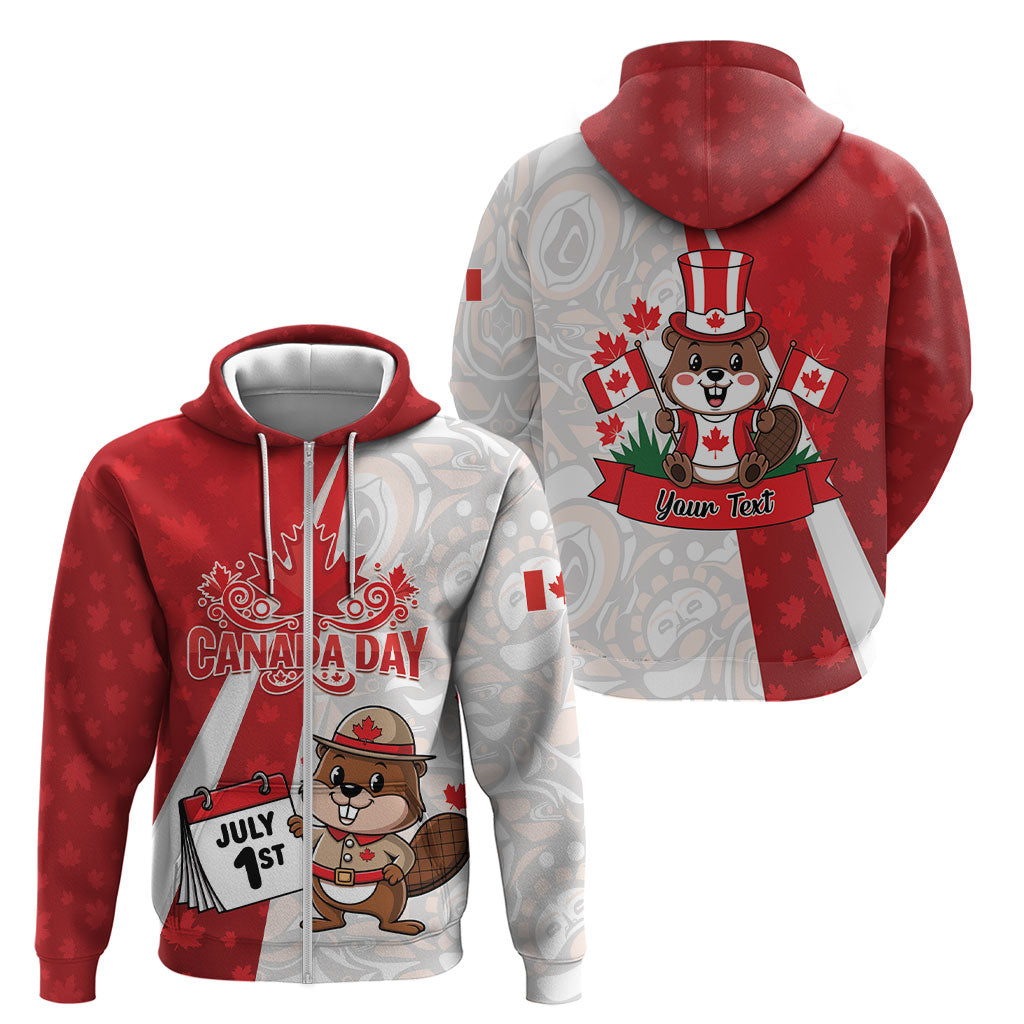 Personalised Canada Day Zip Hoodie Beaver Mountie Maple Leaves