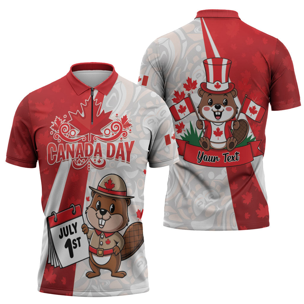Personalised Canada Day Zipper Polo Shirt Beaver Mountie Maple Leaves