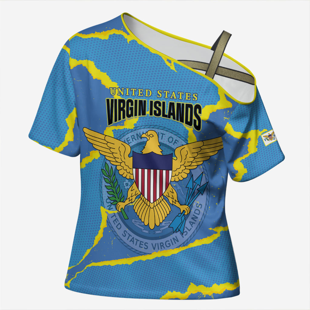 Personalized US Virgin Islands Cross Shoulder Shirt Grunge Stylized