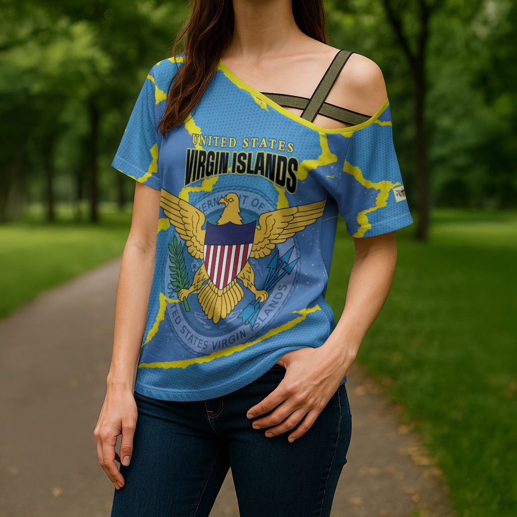 Personalized US Virgin Islands Cross Shoulder Shirt Grunge Stylized
