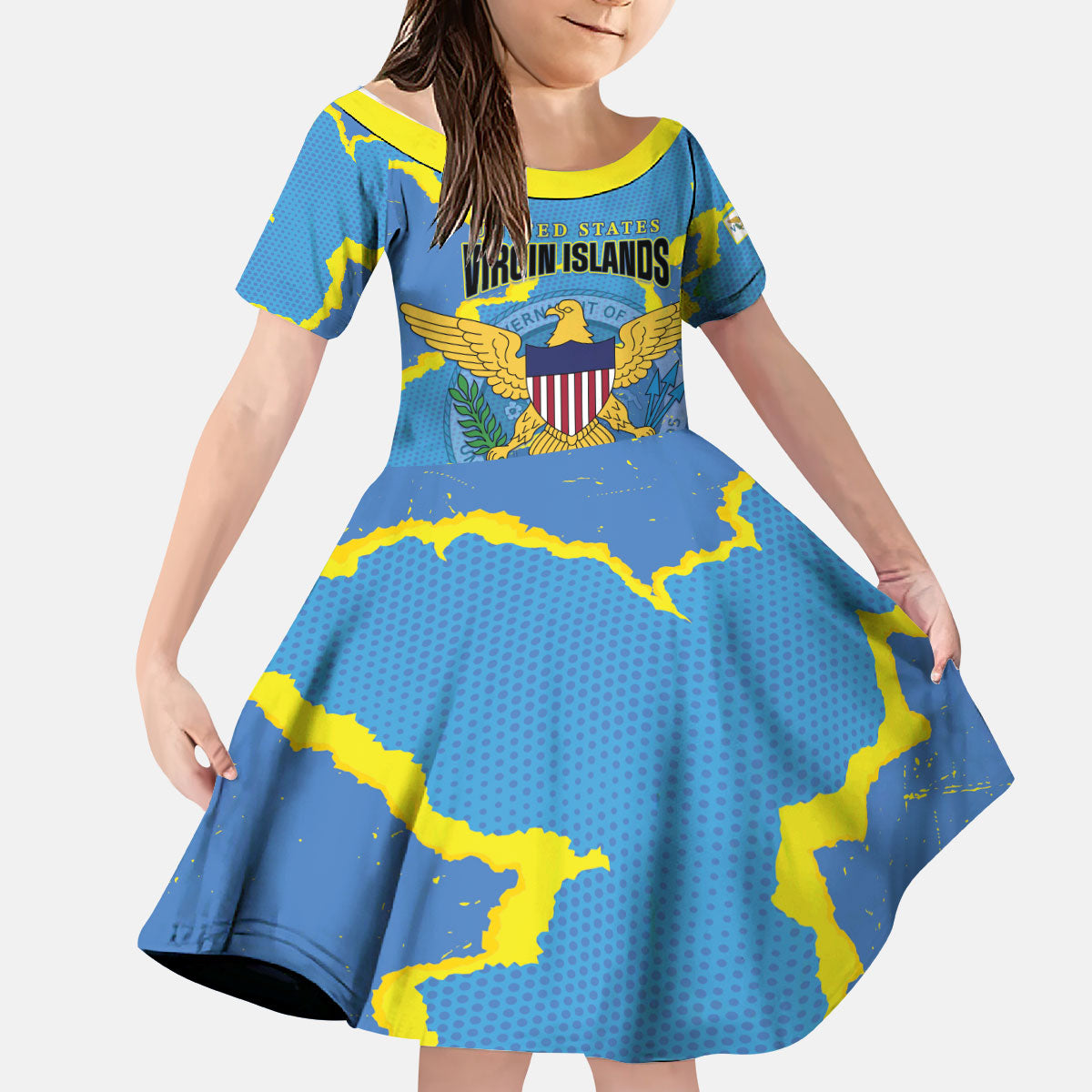 Personalized US Virgin Islands Kid Short Sleeve Dress Grunge Stylized