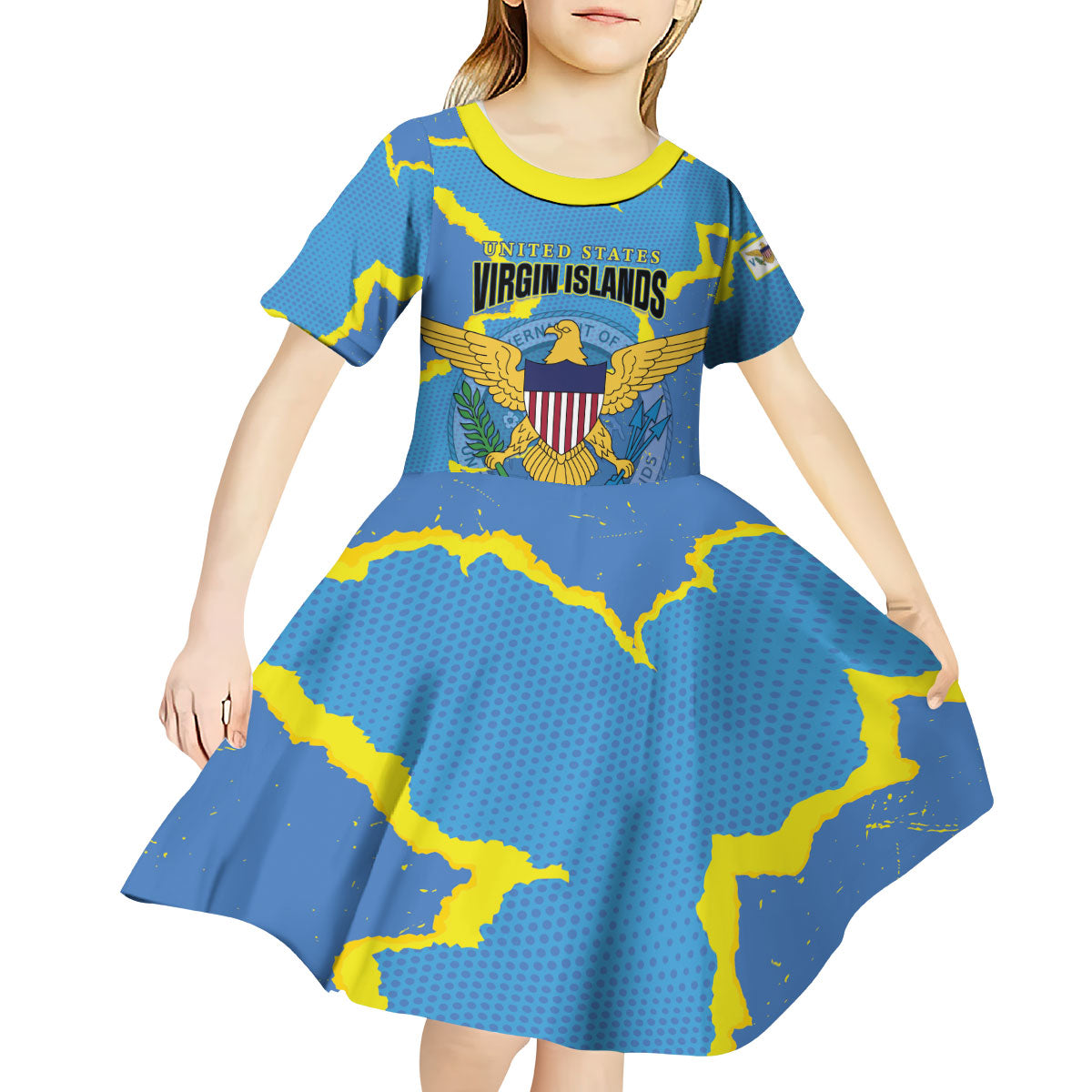 Personalized US Virgin Islands Kid Short Sleeve Dress Grunge Stylized