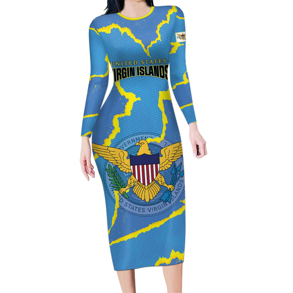 Personalized US Virgin Islands Long Sleeve Bodycon Dress Grunge Stylized