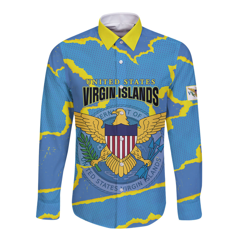 Personalized US Virgin Islands Long Sleeve Button Shirt Grunge Stylized