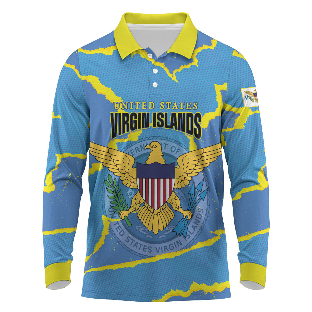 Personalized US Virgin Islands Long Sleeve Polo Shirt Grunge Stylized