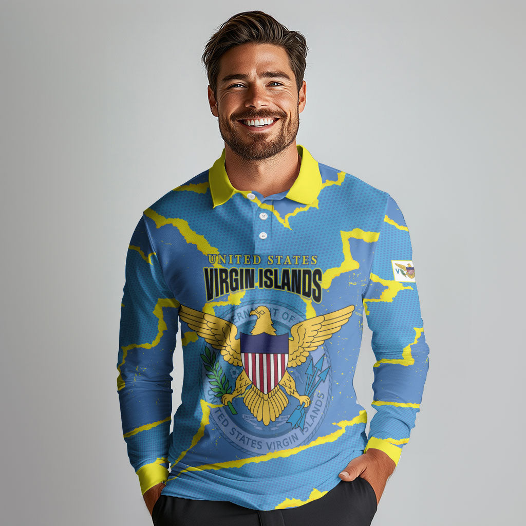 Personalized US Virgin Islands Long Sleeve Polo Shirt Grunge Stylized