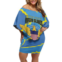 Personalized US Virgin Islands Off Shoulder Short Dress Grunge Stylized