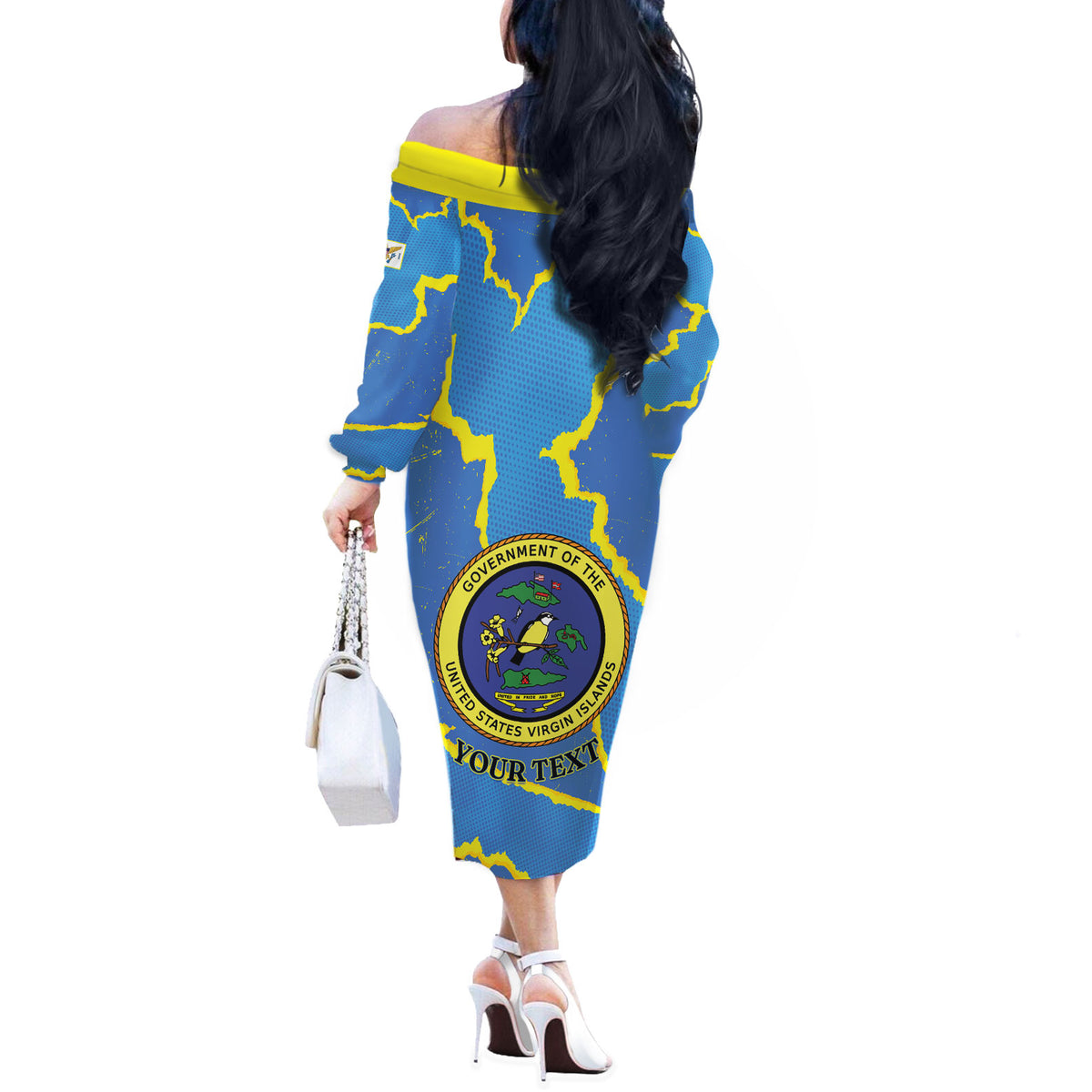 Personalized US Virgin Islands Off The Shoulder Long Sleeve Dress Grunge Stylized