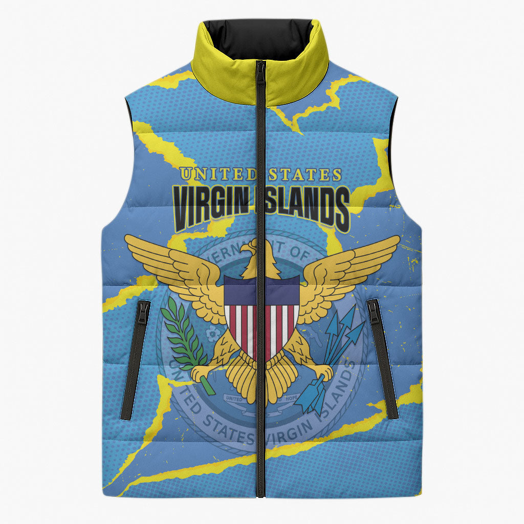 Personalized US Virgin Islands Sleeveless Puffer Jacket Grunge Stylized