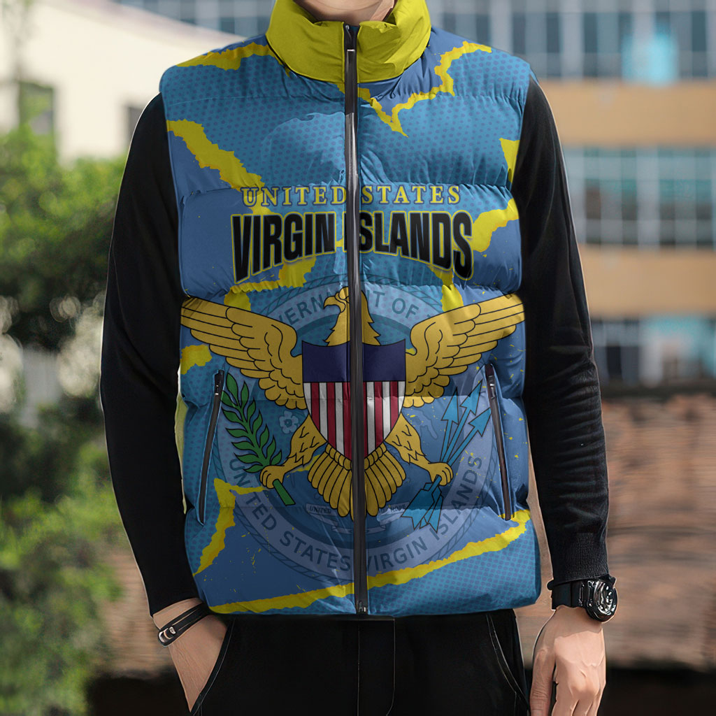 Personalized US Virgin Islands Sleeveless Puffer Jacket Grunge Stylized
