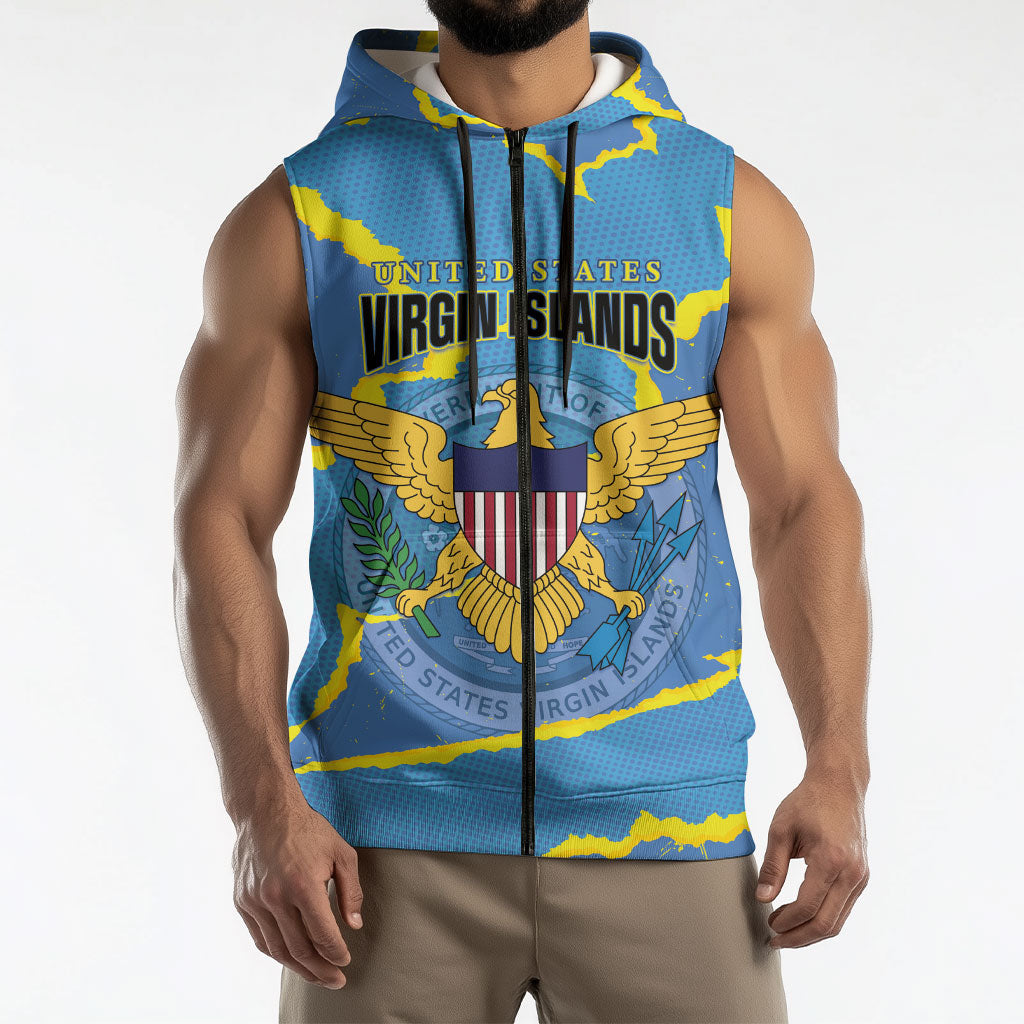 Personalized US Virgin Islands Sleeveless Zip Hoodie Grunge Stylized