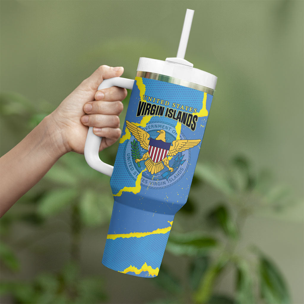 Personalized US Virgin Islands Tumbler With Handle Grunge Stylized