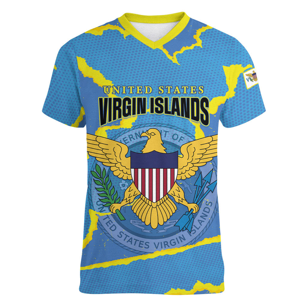 Personalized US Virgin Islands Women V-Neck T-Shirt Grunge Stylized