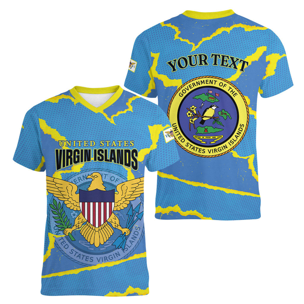 Personalized US Virgin Islands Women V-Neck T-Shirt Grunge Stylized