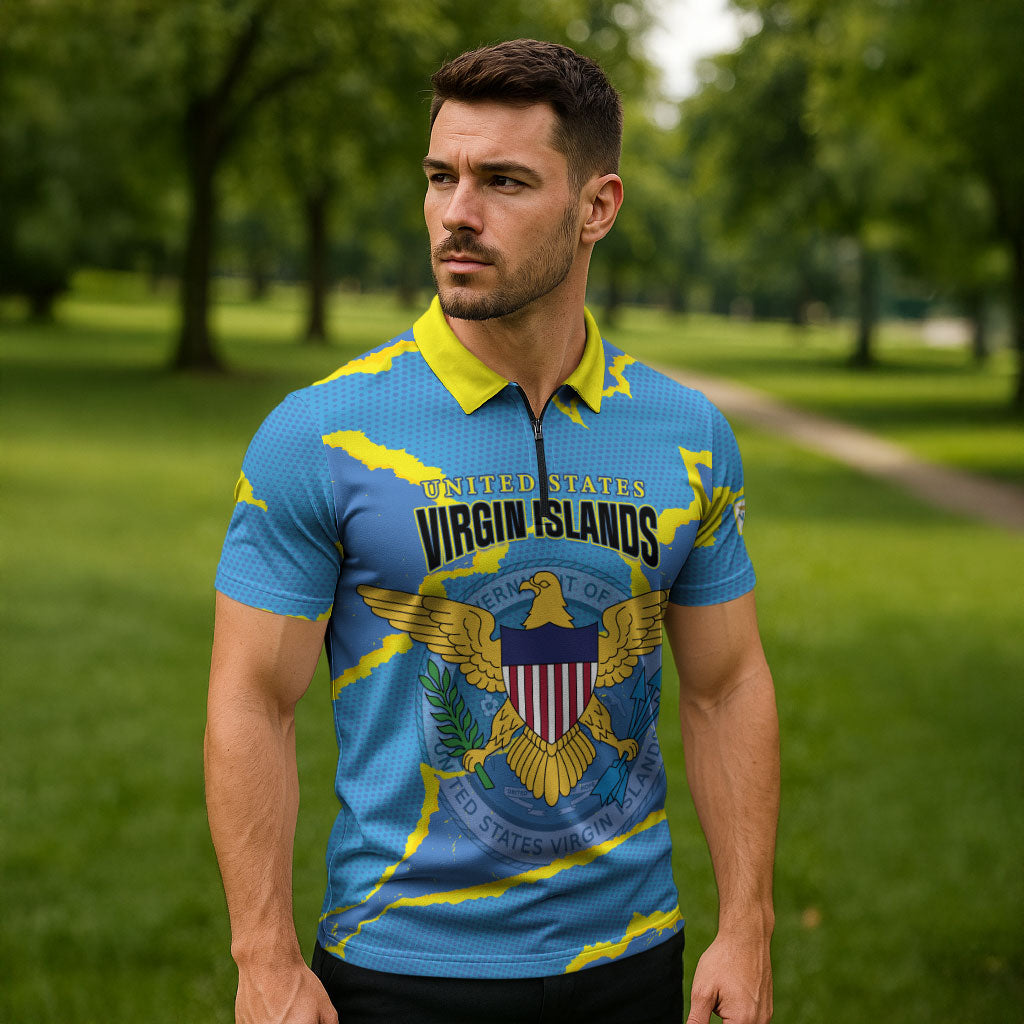 Personalized US Virgin Islands Zipper Polo Shirt Grunge Stylized