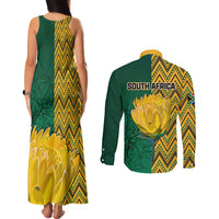 South Africa Couples Matching Tank Maxi Dress and Long Sleeve Button Shirts Springbok and Proteas African Pattern - Wonder Print Shop