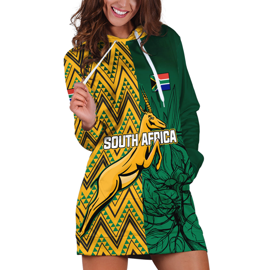 South Africa Hoodie Dress Springbok and Proteas African Pattern - Wonder Print Shop