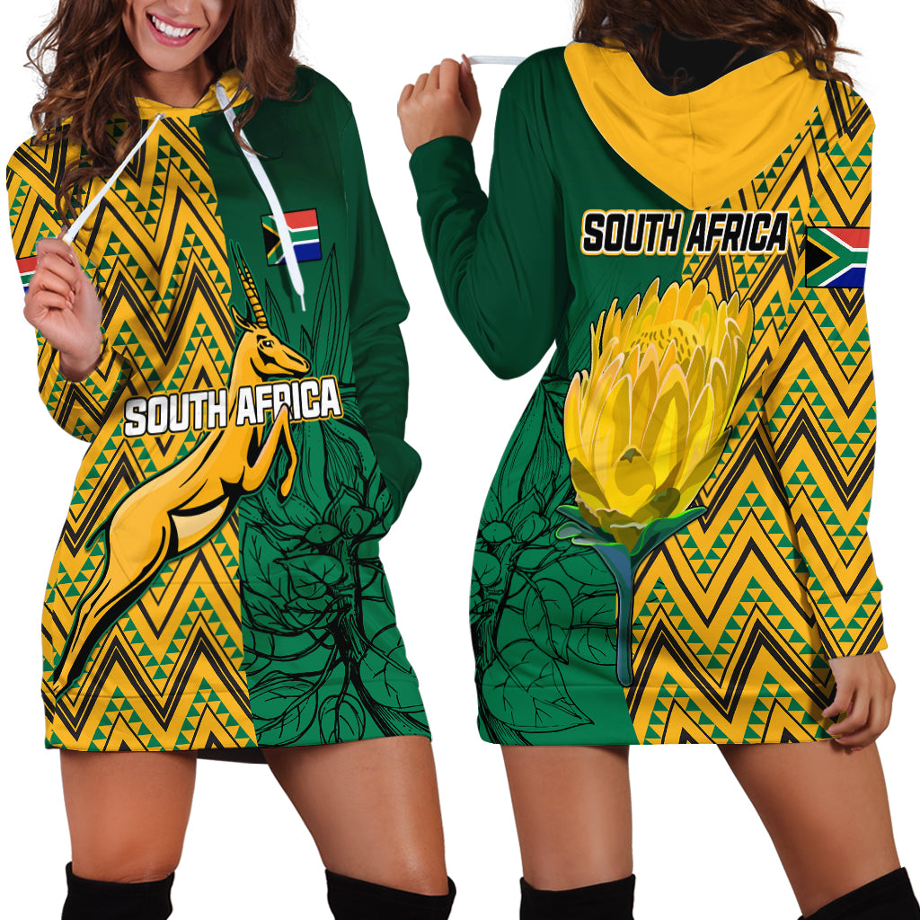 South Africa Hoodie Dress Springbok and Proteas African Pattern - Wonder Print Shop