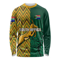 South Africa Long Sleeve Shirt Springbok and Proteas African Pattern LT01