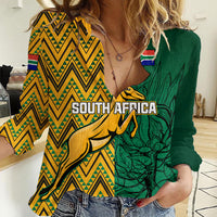 South Africa Women Casual Shirt Springbok and Proteas African Pattern - Wonder Print Shop