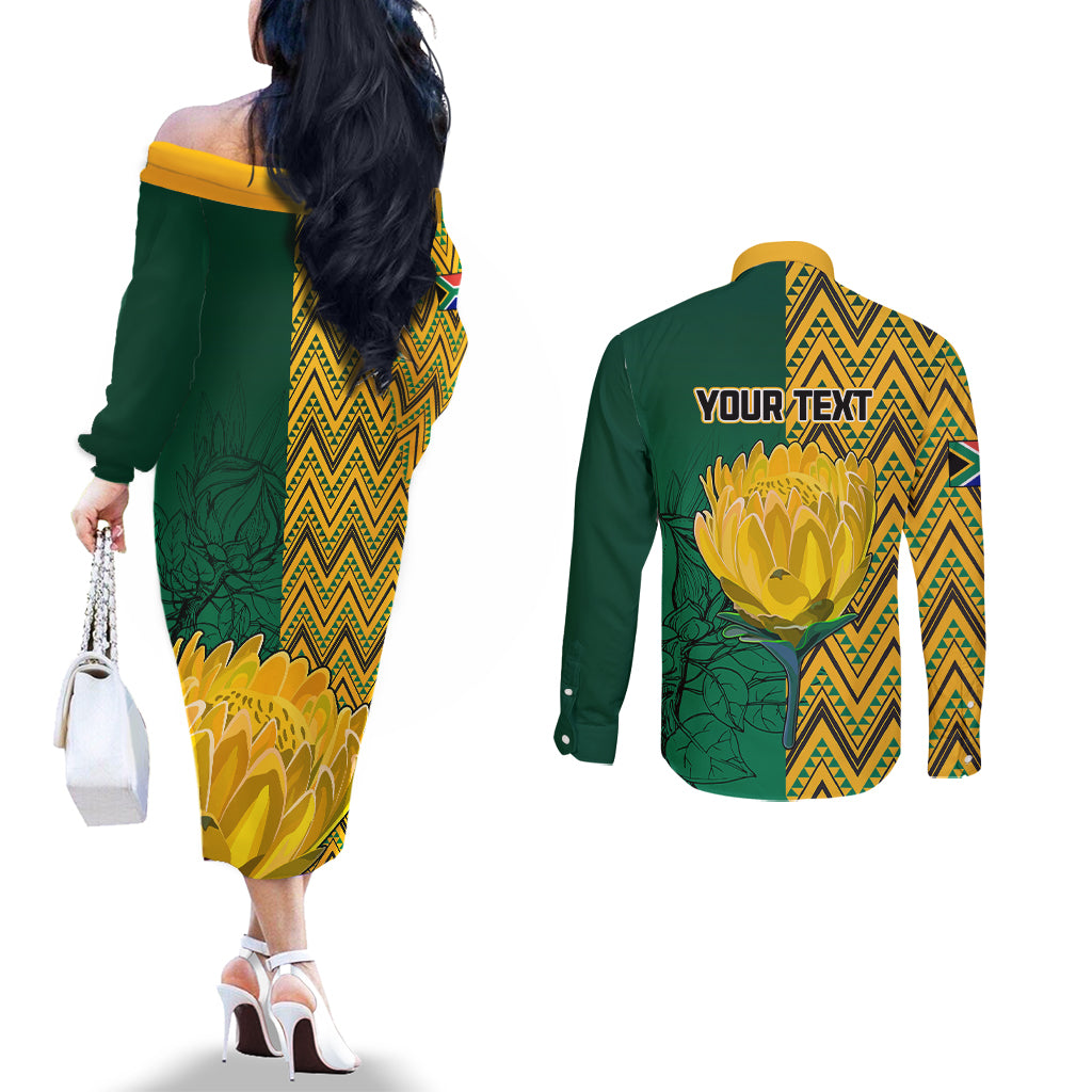 personalised-south-africa-couples-matching-off-the-shoulder-long-sleeve-dress-and-long-sleeve-button-shirts-springbok-and-proteas-african-pattern