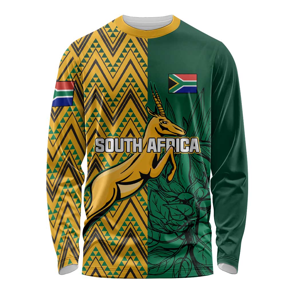 Personalised South Africa Long Sleeve Shirt Springbok and Proteas African Pattern LT01