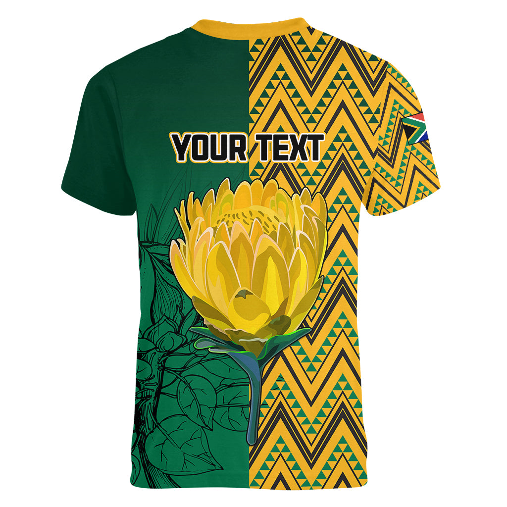 Personalised South Africa Women V Neck T Shirt Springbok and Proteas African Pattern - Wonder Print Shop