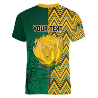 Personalised South Africa Women V Neck T Shirt Springbok and Proteas African Pattern - Wonder Print Shop