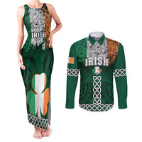 Ireland Couples Matching Tank Maxi Dress and Long Sleeve Button Shirts Irish Shamrock Mix Celtic Knotwork Pattern - Wonder Print Shop