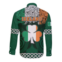 Ireland Long Sleeve Button Shirt Irish Shamrock Mix Celtic Knotwork Pattern - Wonder Print Shop