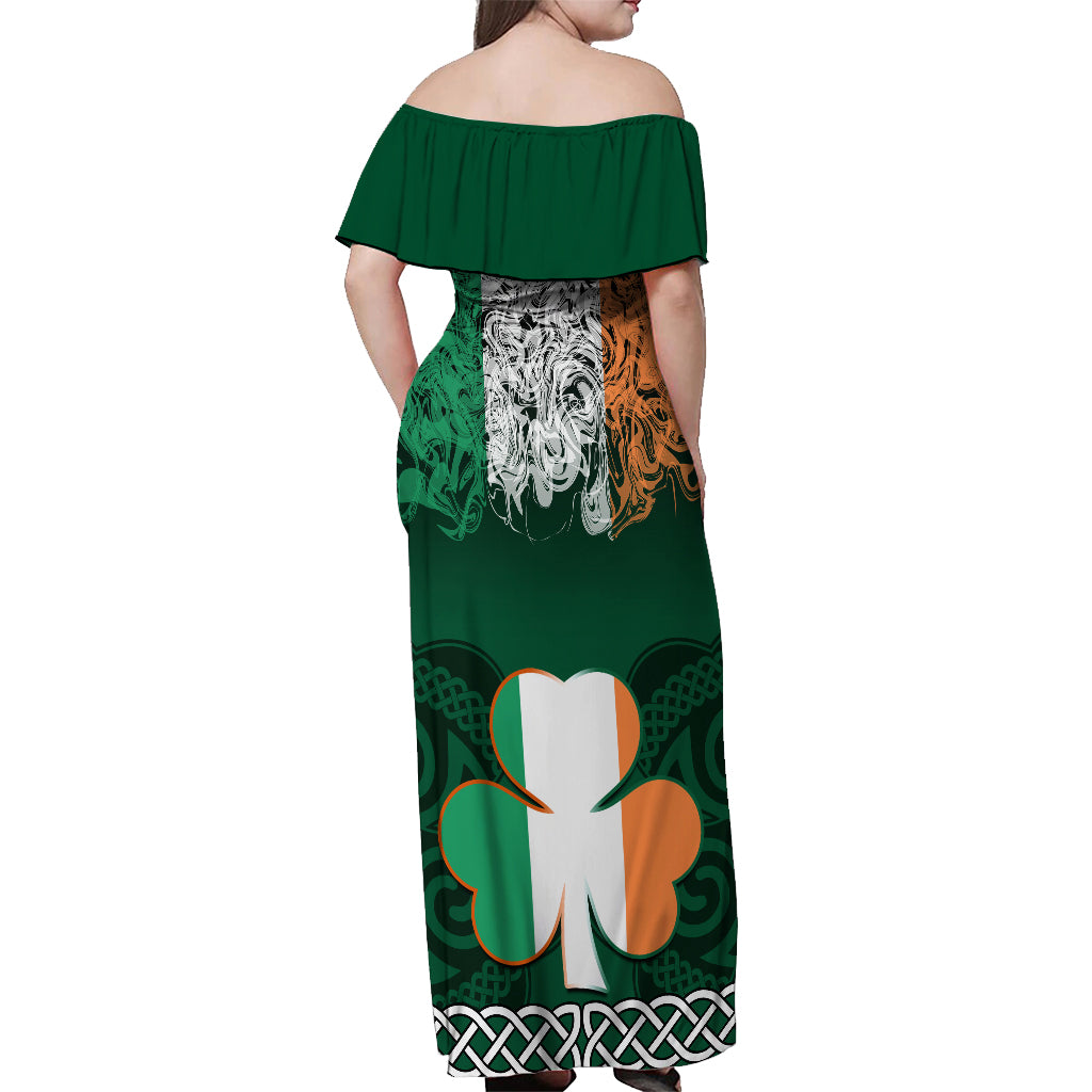 Ireland Off Shoulder Maxi Dress Irish Shamrock Mix Celtic Knotwork Pattern - Wonder Print Shop