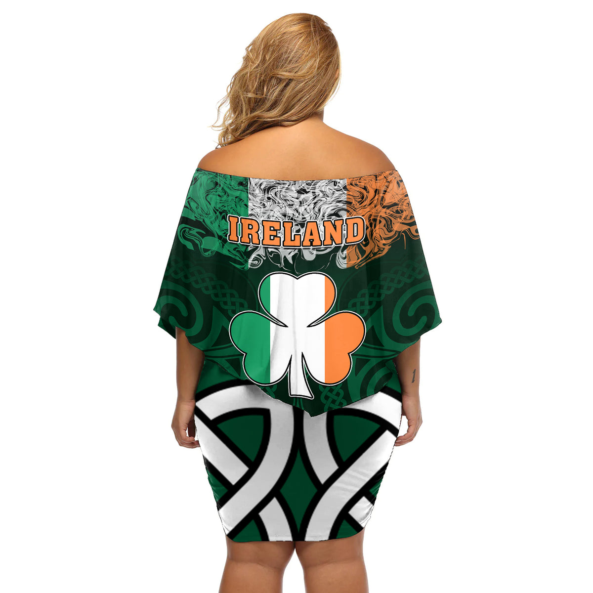 Ireland Off Shoulder Short Dress Irish Shamrock Mix Celtic Knotwork Pattern - Wonder Print Shop