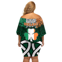 Ireland Off Shoulder Short Dress Irish Shamrock Mix Celtic Knotwork Pattern - Wonder Print Shop