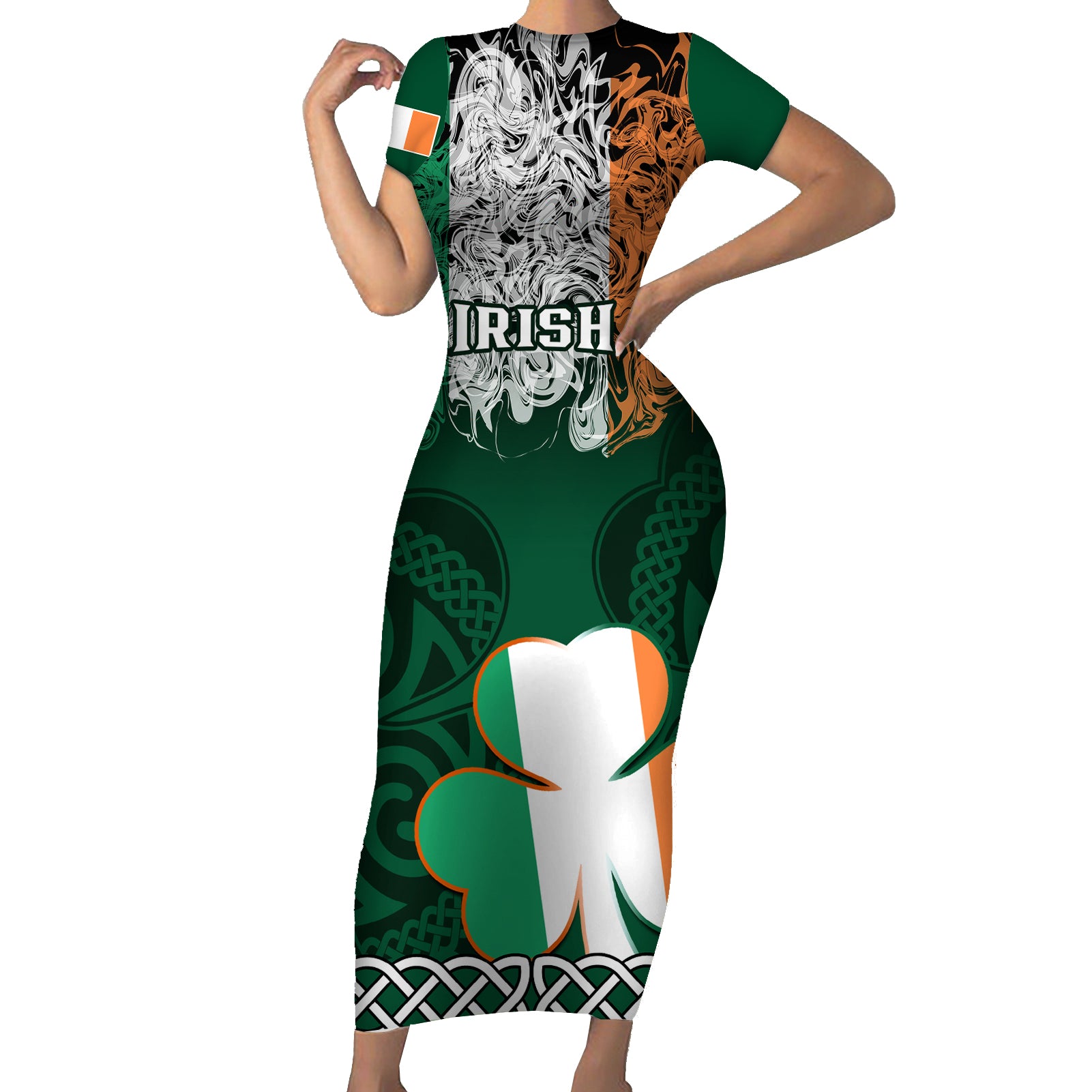 Ireland Short Sleeve Bodycon Dress Irish Shamrock Mix Celtic Knotwork Pattern - Wonder Print Shop