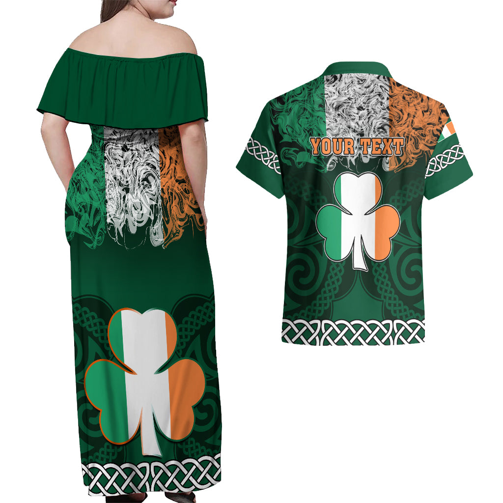 Personalised Ireland Couples Matching Off Shoulder Maxi Dress and Hawaiian Shirt Irish Shamrock Mix Celtic Knotwork Pattern - Wonder Print Shop
