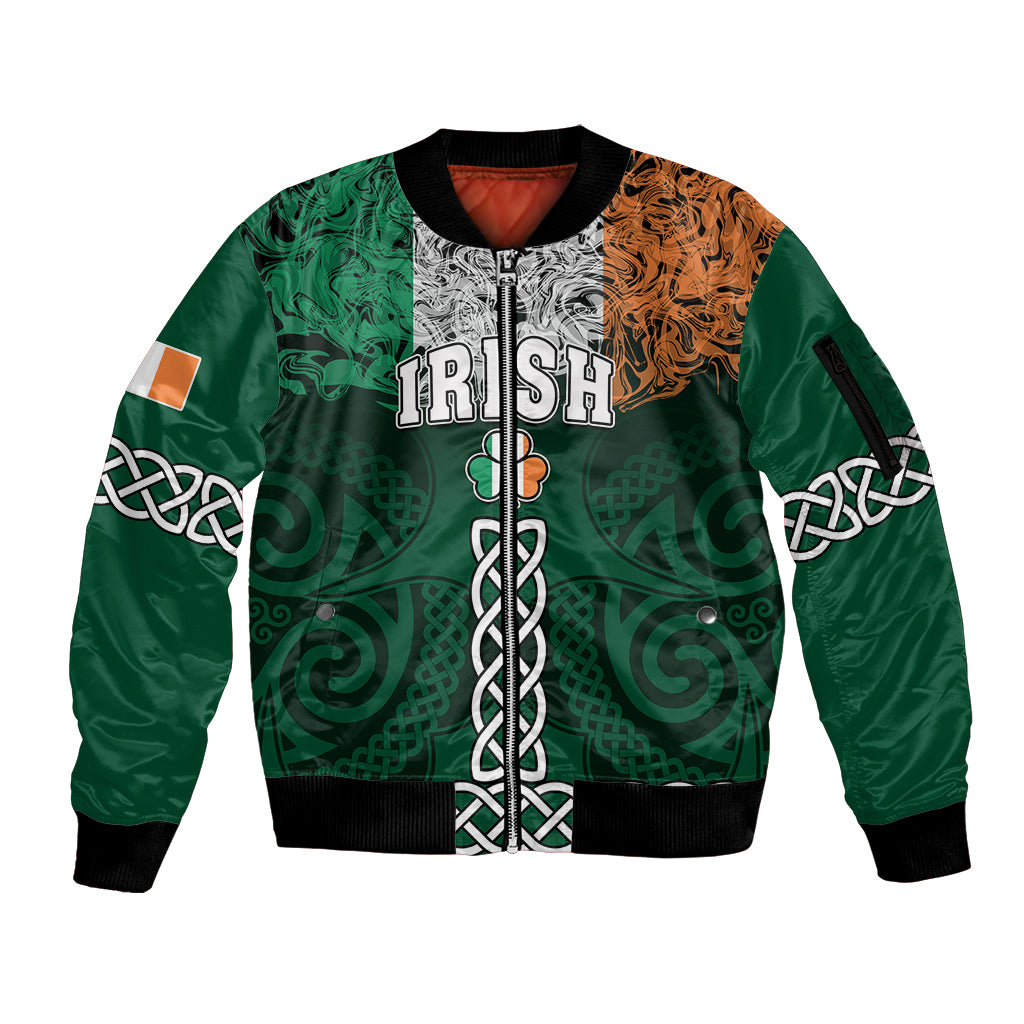 Personalised Ireland Sleeve Zip Bomber Jacket Irish Shamrock Mix Celtic Knotwork Pattern - Wonder Print Shop