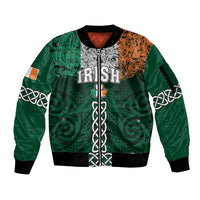 Personalised Ireland Sleeve Zip Bomber Jacket Irish Shamrock Mix Celtic Knotwork Pattern - Wonder Print Shop