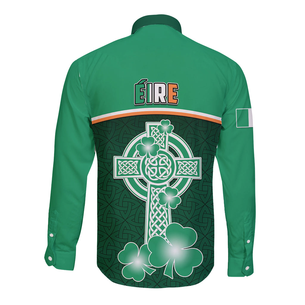 Ireland Long Sleeve Button Shirt Irish Shamrock Harp Mix Celtic Pattern - Wonder Print Shop