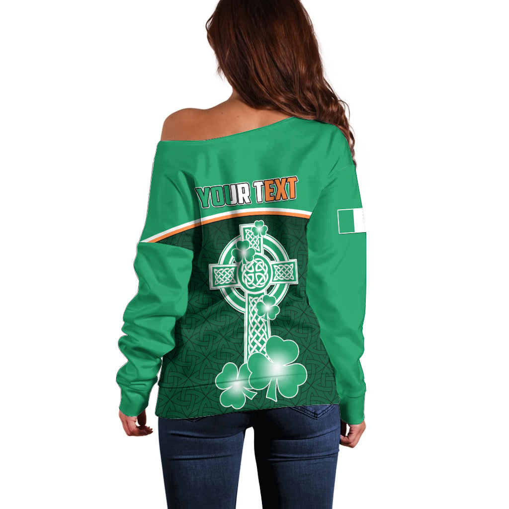 Personalised Ireland Off Shoulder Sweater Irish Shamrock Harp Mix Celtic Pattern - Wonder Print Shop
