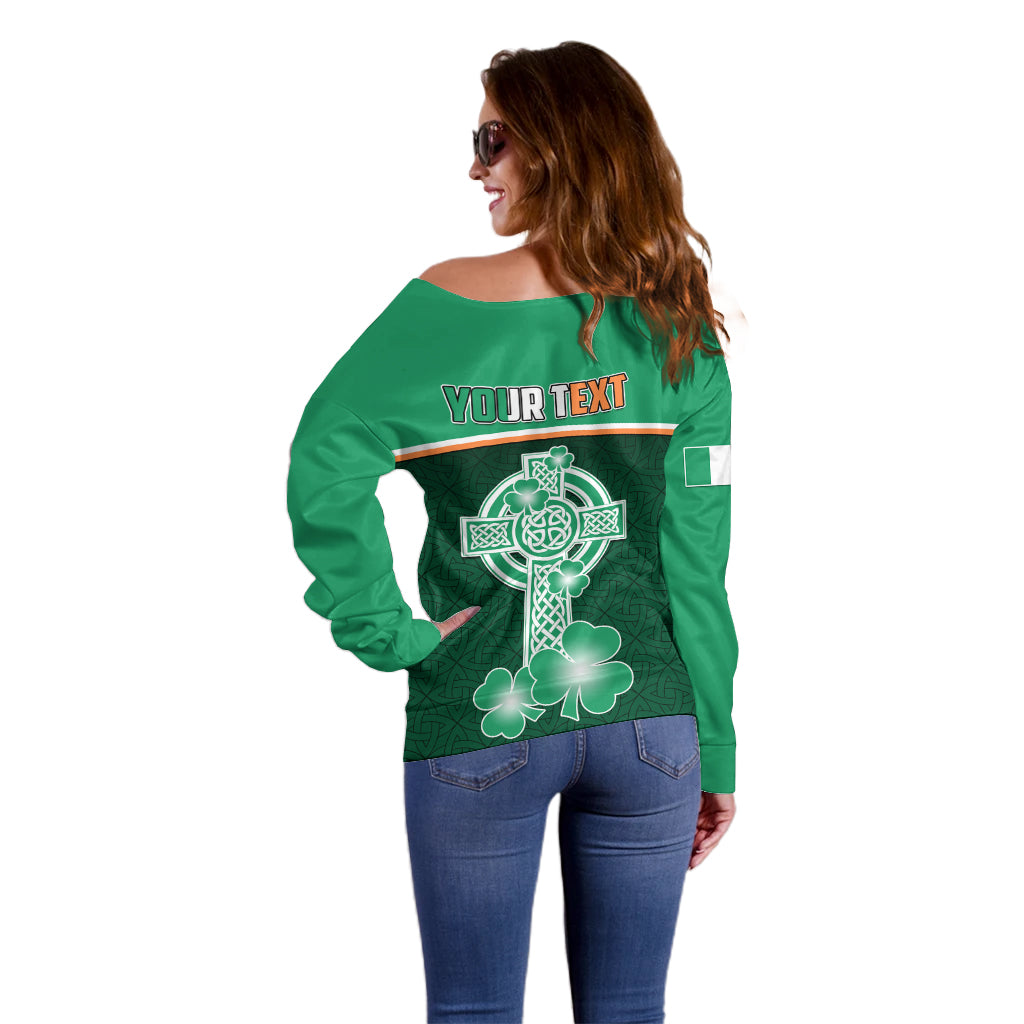 Personalised Ireland Off Shoulder Sweater Irish Shamrock Harp Mix Celtic Pattern - Wonder Print Shop