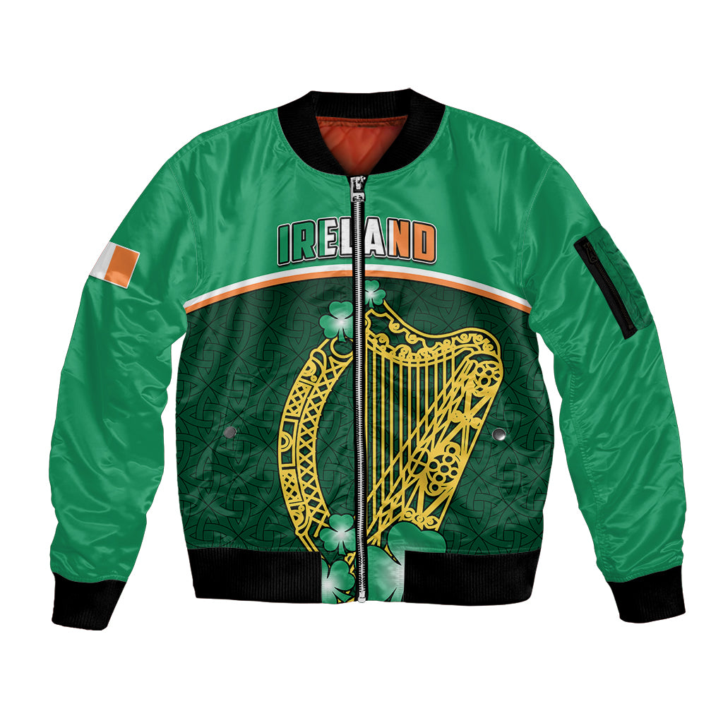 Personalised Ireland Sleeve Zip Bomber Jacket Irish Shamrock Harp Mix Celtic Pattern - Wonder Print Shop
