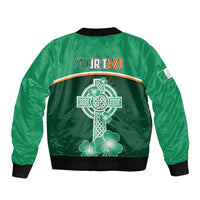 Personalised Ireland Sleeve Zip Bomber Jacket Irish Shamrock Harp Mix Celtic Pattern - Wonder Print Shop