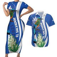 El Salvador Independence Day Couples Matching Short Sleeve Bodycon Dress and Hawaiian Shirt Flor De Izote With Turquoise Browed Motmot - Wonder Print Shop