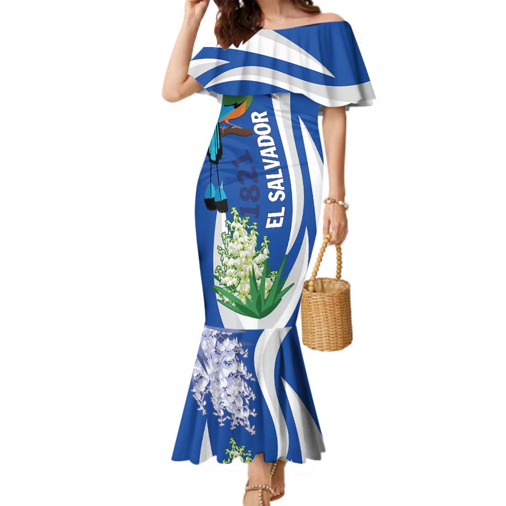 El Salvador Independence Day Family Matching Mermaid Dress and Hawaiian Shirt Flor De Izote With Turquoise Browed Motmot - Wonder Print Shop