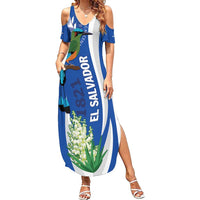 El Salvador Independence Day Family Matching Summer Maxi Dress and Hawaiian Shirt Flor De Izote With Turquoise Browed Motmot - Wonder Print Shop