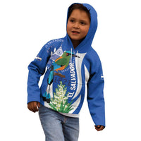 El Salvador Independence Day Kid Hoodie Flor De Izote With Turquoise Browed Motmot - Wonder Print Shop
