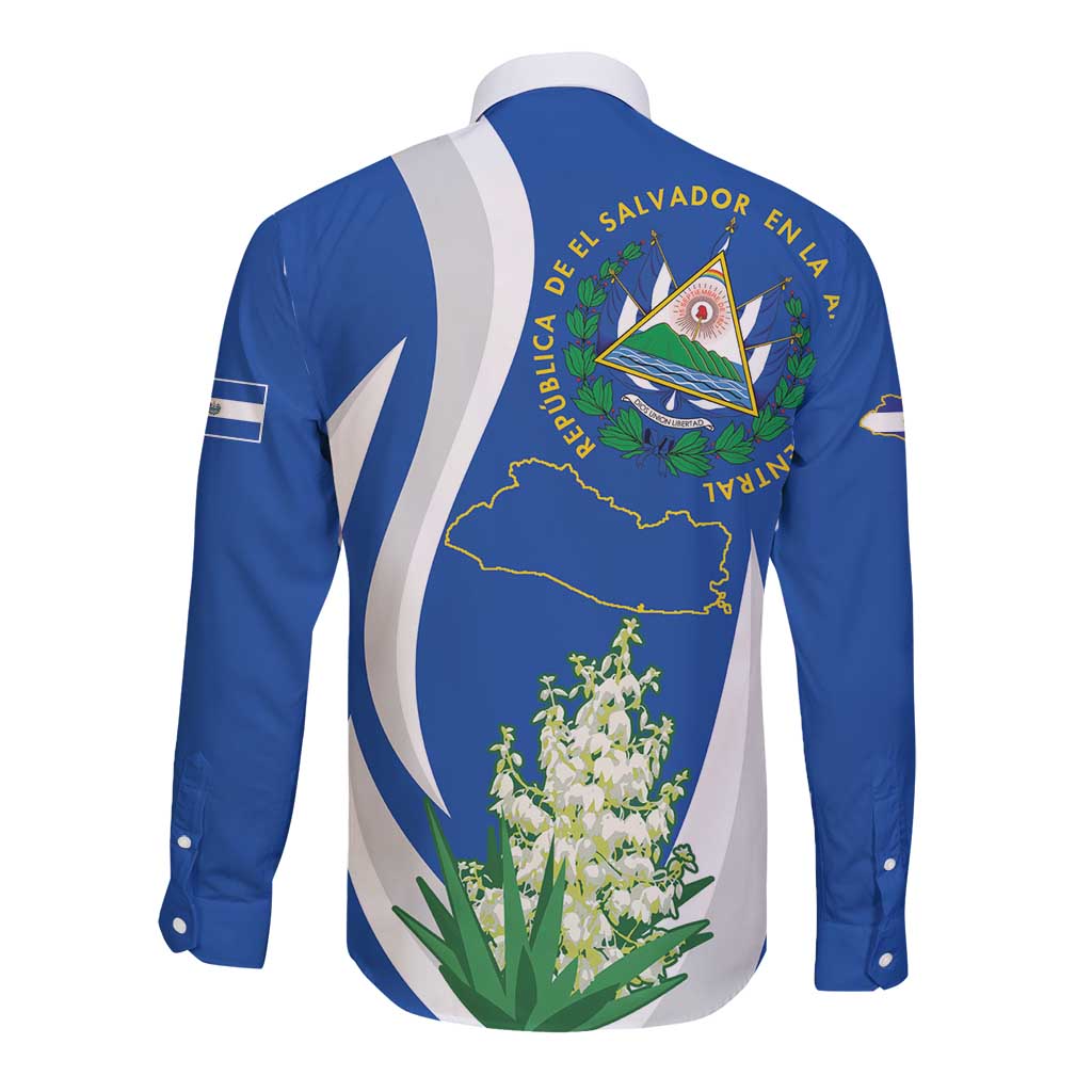 El Salvador Independence Day Long Sleeve Button Shirt Flor De Izote With Turquoise Browed Motmot - Wonder Print Shop