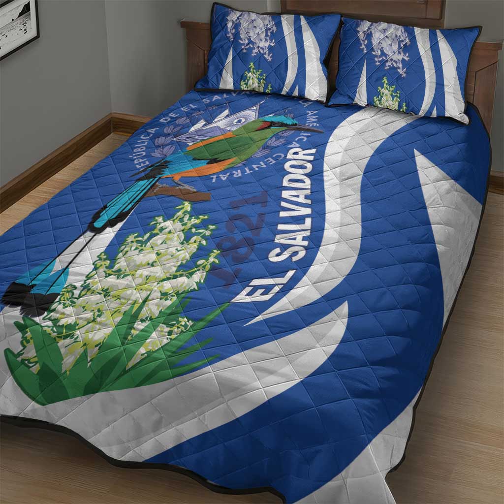 El Salvador Independence Day Quilt Bed Set Flor De Izote With Turquoise Browed Motmot - Wonder Print Shop